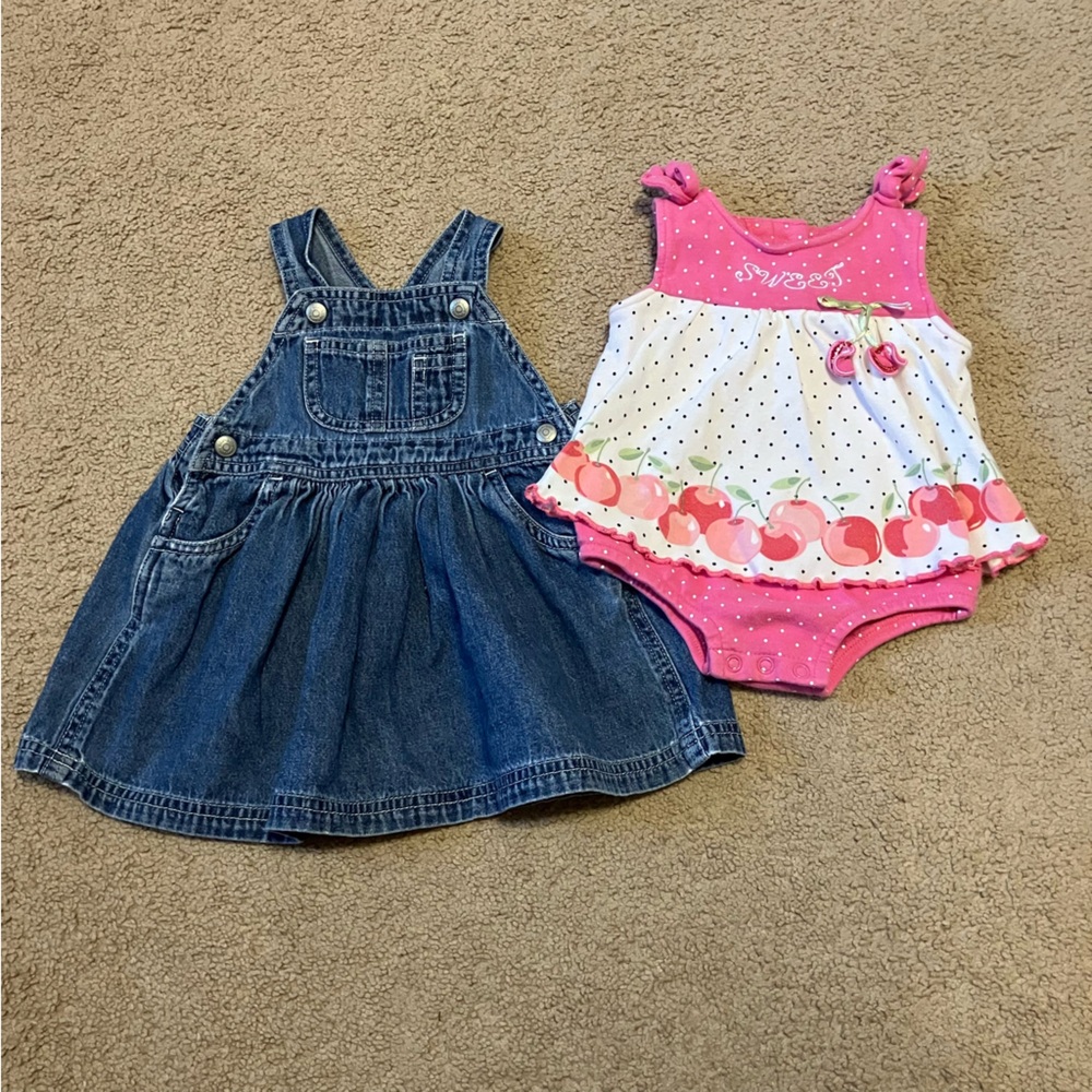 Vintage‎ Newborn Girl's Gap Jean Jumper Dress & Vitamins Kids One Piece